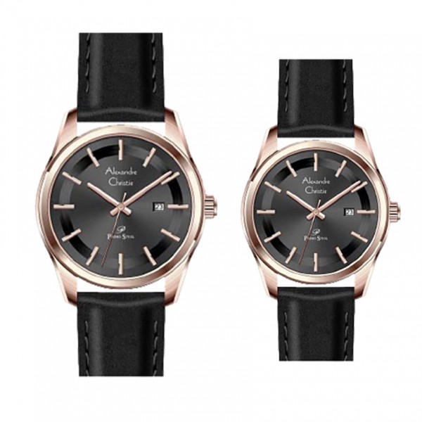 Alexandre Christie AC 1027 Rosegold Black Leather Couple